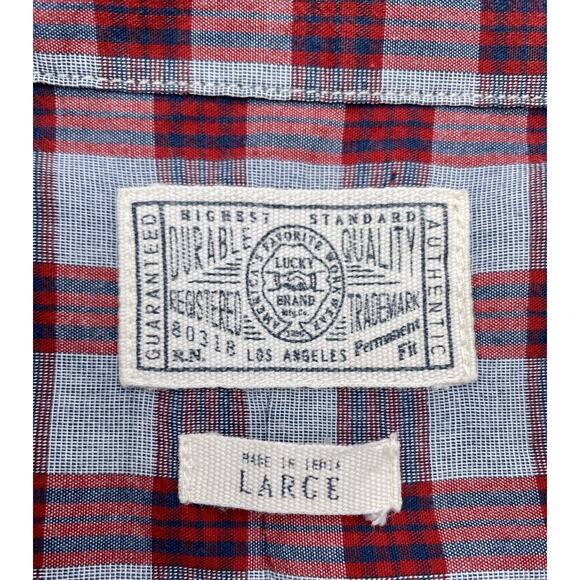 Lucky Brand‎ Shirt Short Sleeve Men’s Plaid Cotton Multi-Color Sz. L Casual - Picture 4 of 6